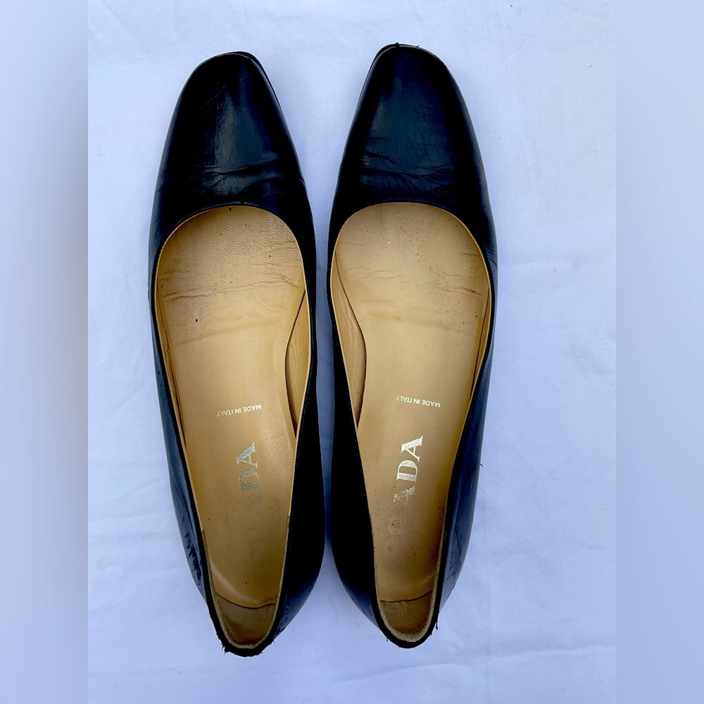 Prada black leather square toe flats